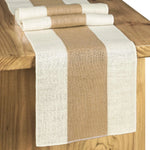 nappe rustique jute beige marron bords lisses texture automnale feuilles séchées chandelles blancs
