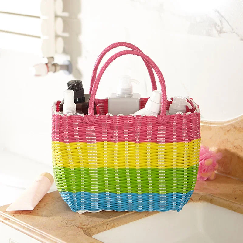panier rangement sac main tressé rose opaque casual