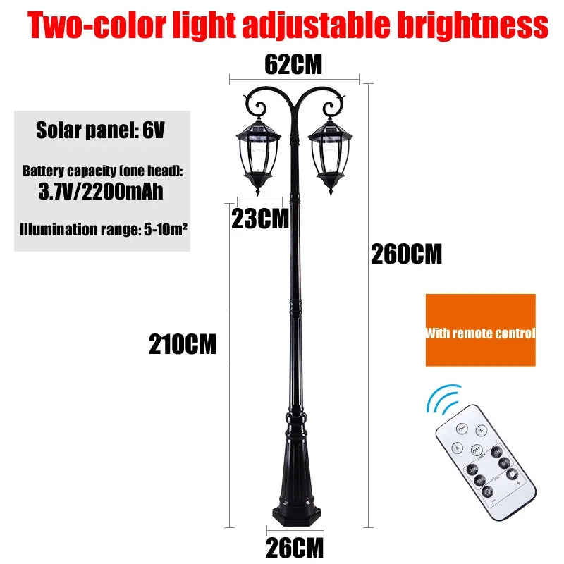 lampadaire extérieur deux lanternes led noir bronze classique éclairage solaire moderne télécommande