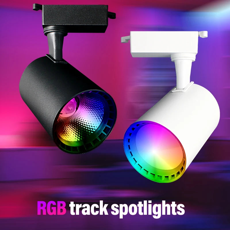 éclairage rail spot lumineux led noir blanc moderne télécommande 16 couleurs acier poli.gca