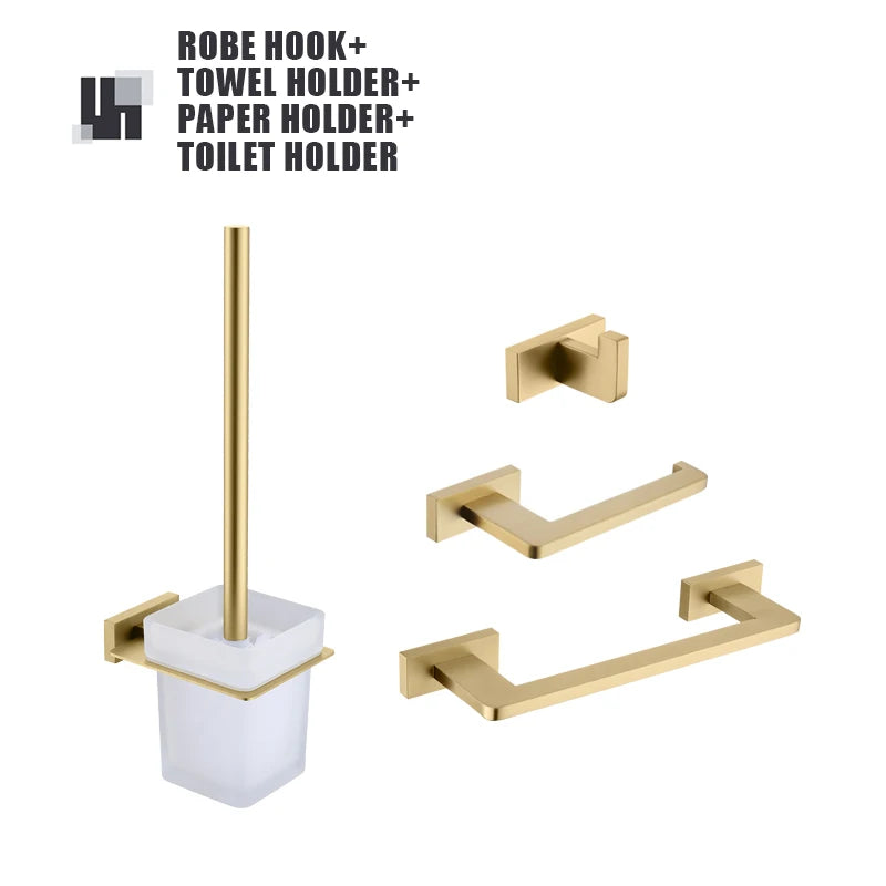 accessoires salle bain doré moderne porte savon gobelet brosse wc serviette lotion crème