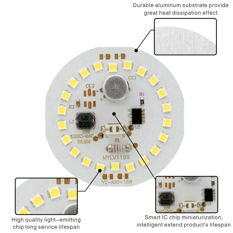 plaque led circulaire diodes blanc moderne 5w 7w 9w 12w 15w 18w 220v