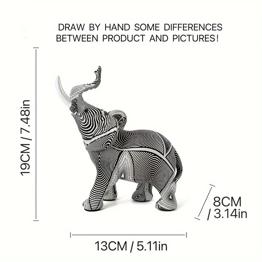 statue éléphant résine rayée noir blanc artisanale décoration moderne maison salon