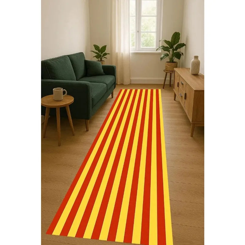 tapis moderne rayures verticaux rouge jaune blanc bleu marron minimaliste salon entrée chambreextérieur