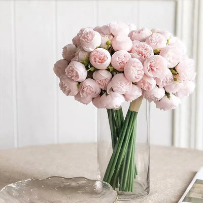 Bouquet de pivoines artificielles en soie vin rouge pour décoration de table