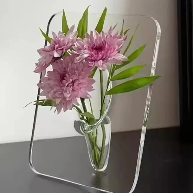 vase transparent moderne photo frame hydroponique minimaliste couleurs rose violet marron