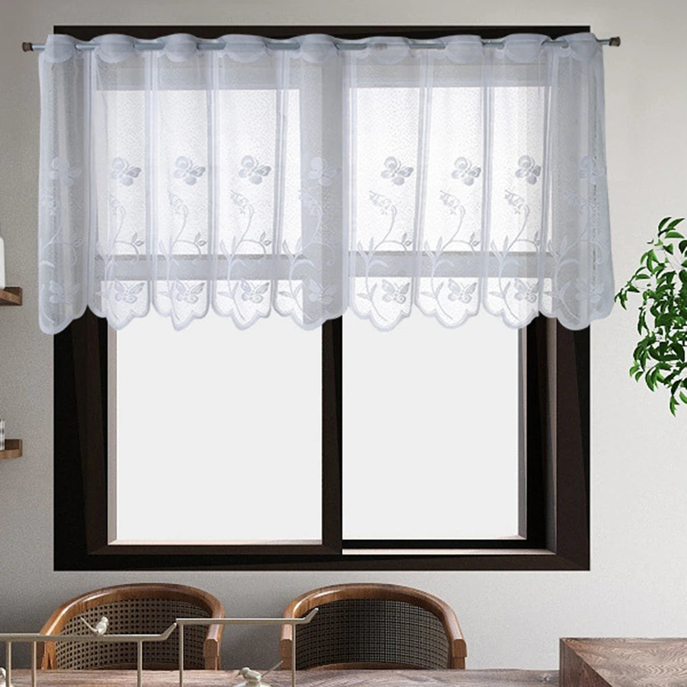 rideau floral transparent fenêtre blanc motif papillon brodé décoration chambre moderne pastorale