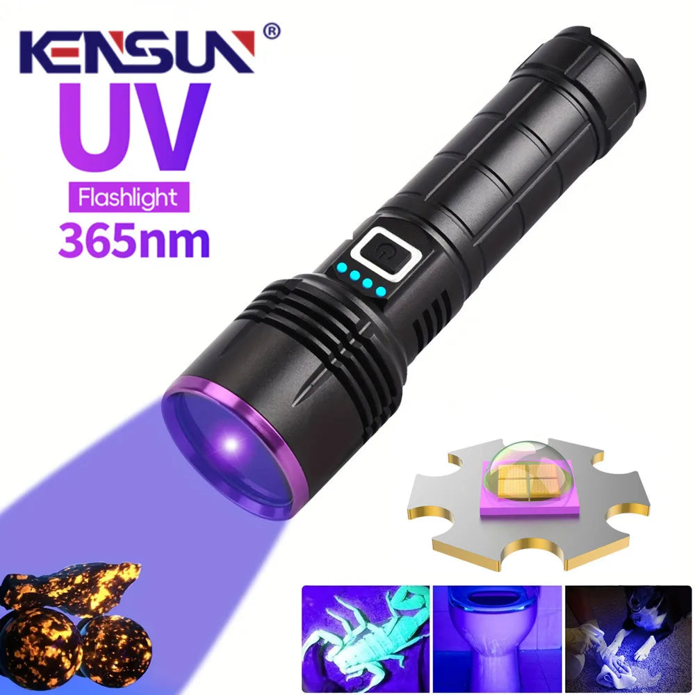 lampe torche uv noir indicateur batterie rechargeable filtre uv câble usb robuste moderne