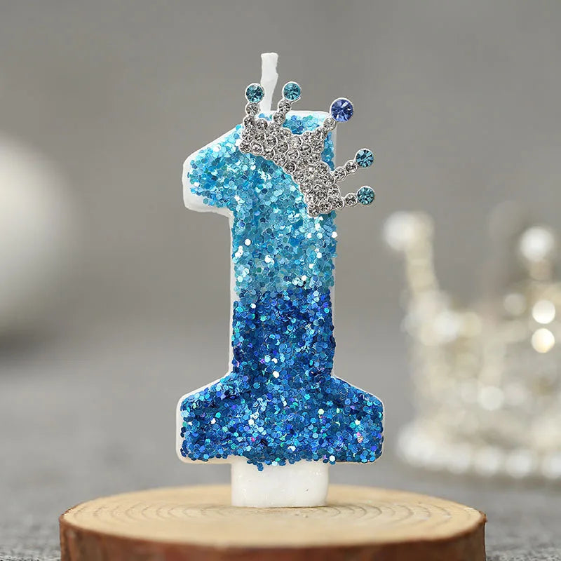 bougies chiffre pailletées bleu clair bleu foncé anniversaire décoration festive números personnalisables