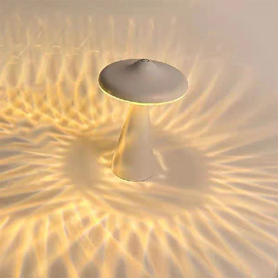 Lampe champignon LED blanche sur table de chevet