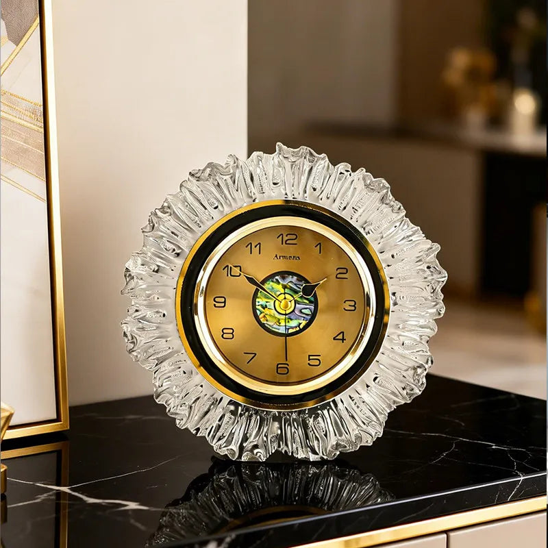 horloge décorative moderne élégante or noir transparent aiguille métal motif abstrait chambre salon