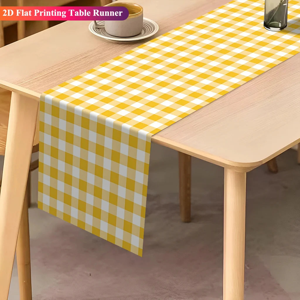 nappe runner gingham jaune blanc rustique maison polyestrelin dimensions variées festive