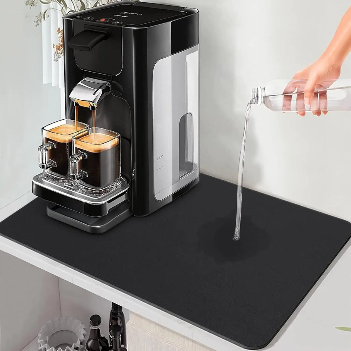 tapis protection machine anti goutte cuisine moderne rectangulaire absorption eau noir bleu