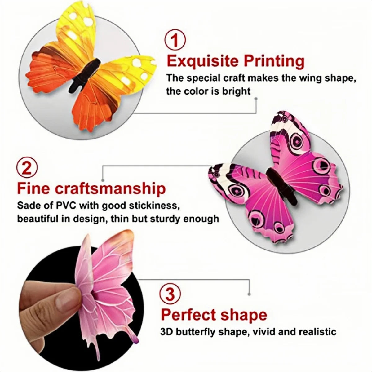 décoration murale papillons 3d adhésifs double face couleurs vives imprimé détaillé réaliste vert rose