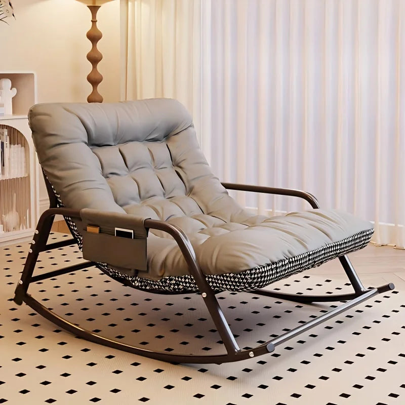 fauteuil bascule moderne deux places marron blanc gris orange coussins texturés chambre salon