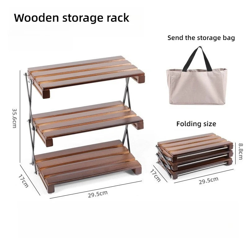 étagère pliable bois brun clair moderne trois niveaux clips fixation multifonctionnelle campingintérieur