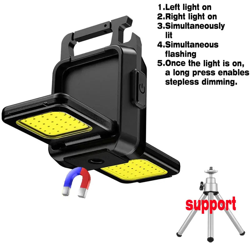 lampe torche led rechargeable clips aimant porte clés noir bleu jaune COB tactile type