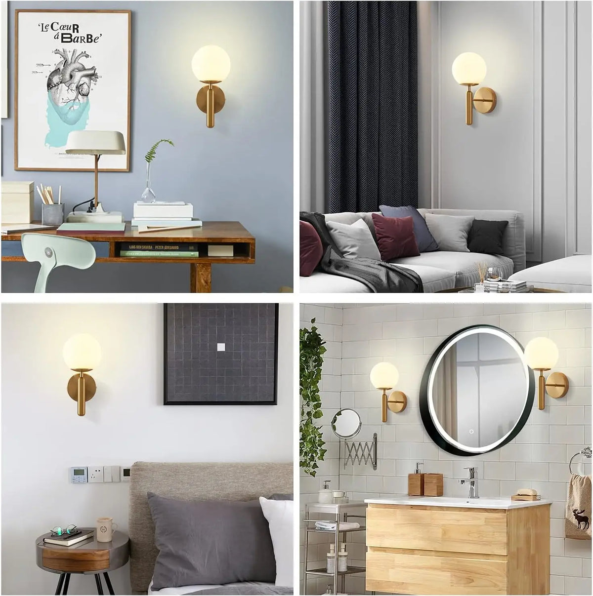 applique murale moderne or noir led éclairage chambre cuisine salle manger fixée mur minimaliste