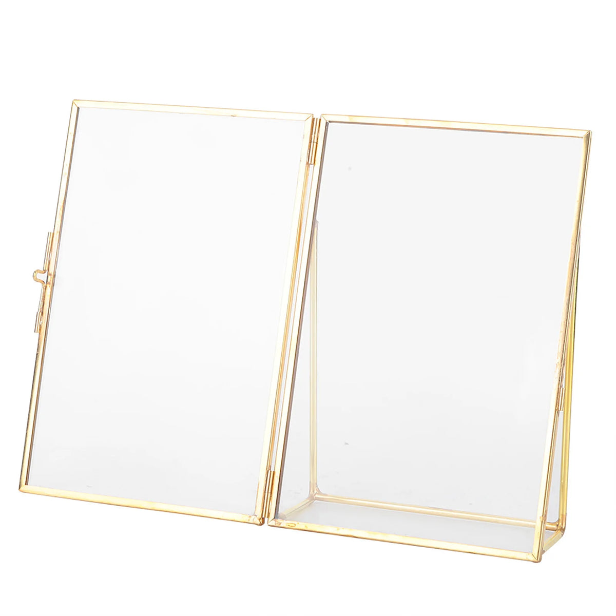 cadre photo or minimaliste verre transparent geometrique ouverture deux parties pieds