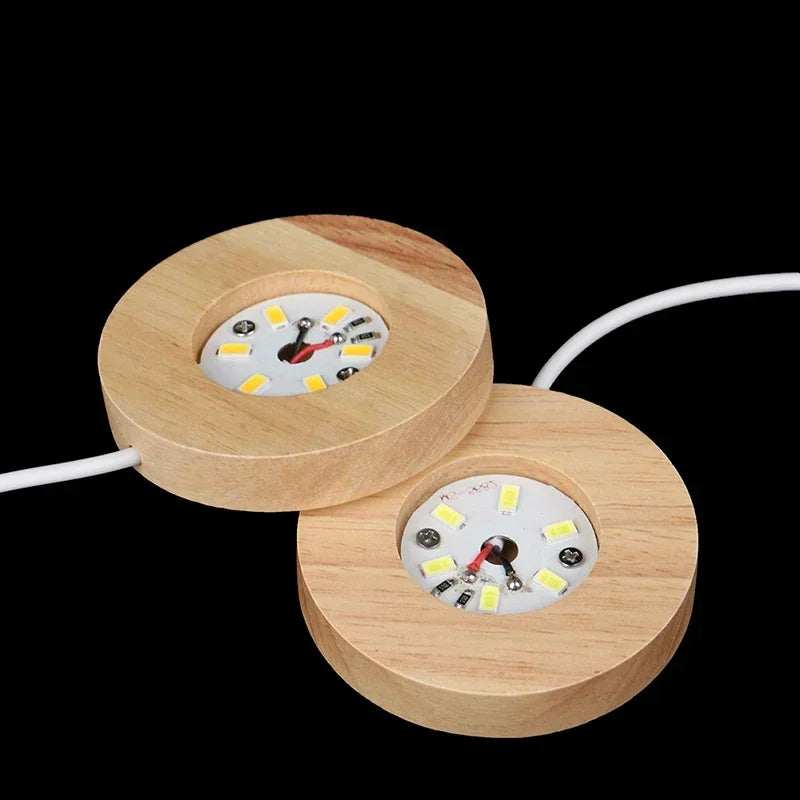 support présentation lumineux bois naturel led rechargeable adhésif base circulaire minimaliste 6cm 8cm