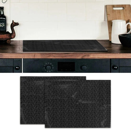 tapis protection plaque cuisson induction noir motif géométrique blanc anti dérapant moderne adhésif résistant