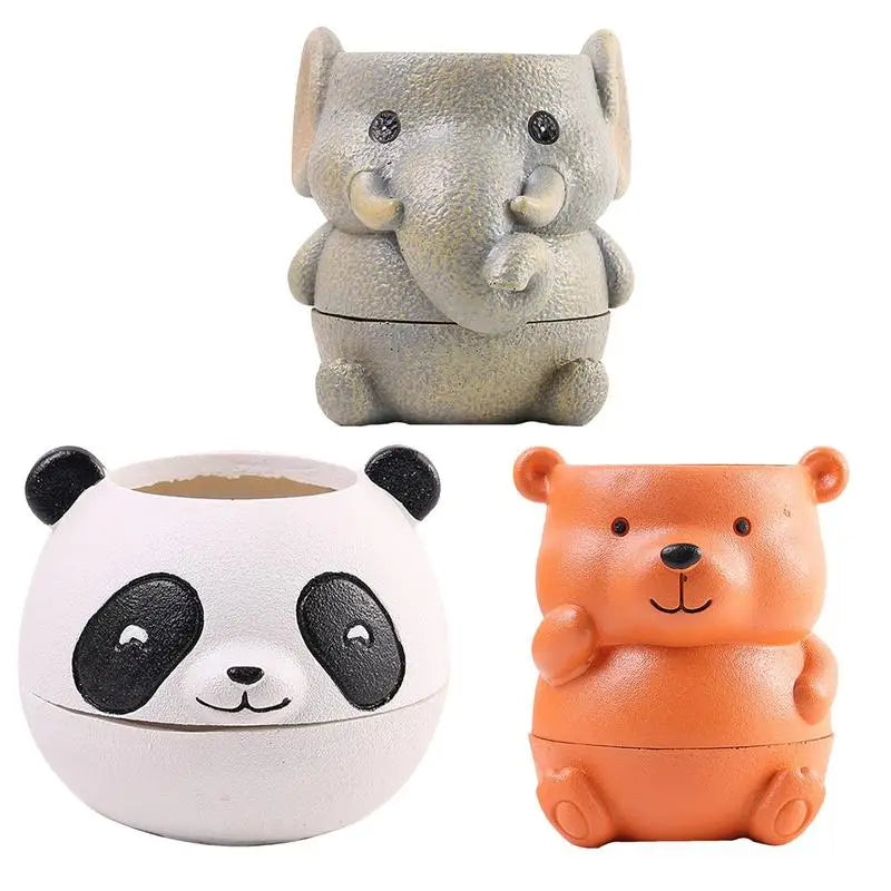 cache pot panda éléphant raton laveur blanc noir mignon cartoon succulente maison voyage