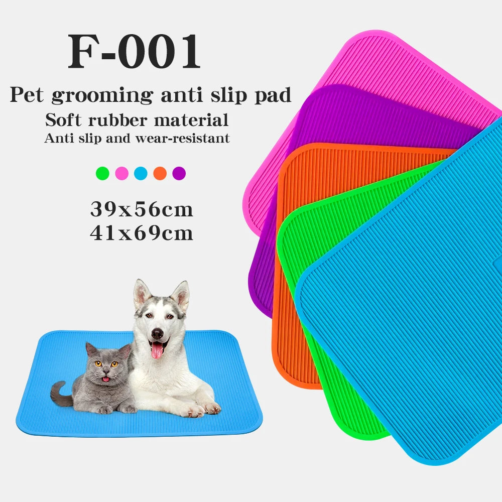 tapis toilettage animal compagnie bleu vert orange rose moderne imperméable 39x56cm 41x69cm horizontal