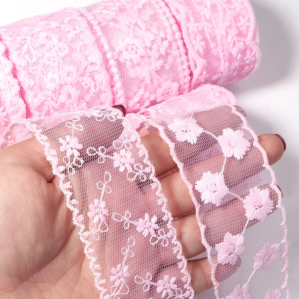 ruban dentelle rose clair fleurs motifs floraux translucide yards élégant décoration anniversaire mariage