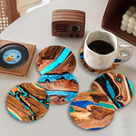coasters bois naturel moderne 10cm marron bleu turquoise décoration table maison respectueux environnement