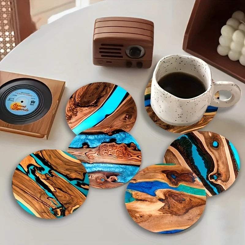 coasters bois naturel moderne 10cm marron bleu turquoise décoration table maison respectueux environnement