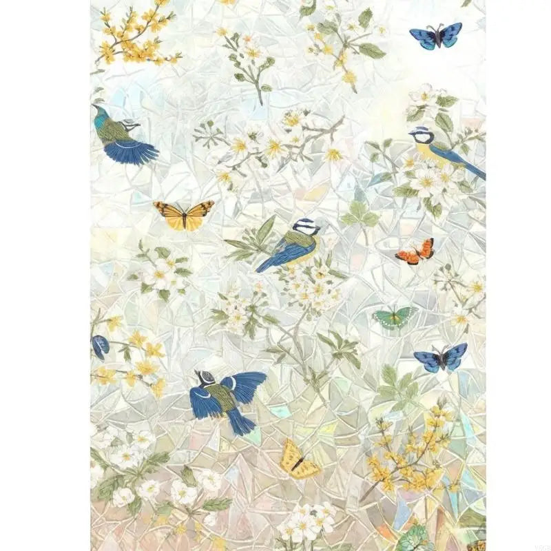 film décoratif fenêtre fleurs feuilles papillons moderne vert blanc jaune marron opacité adhésif