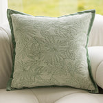 housse coussin carrée jacquard motif floral vert beige gris décoration salon chambre moderne chic