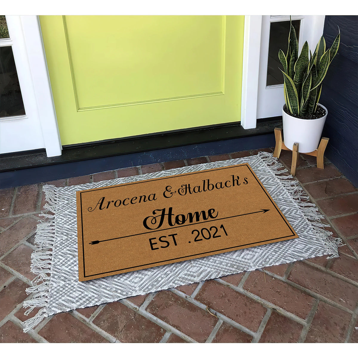 tapis d'entrée marron lettres noires antidérapant résistant intempéries adhésif moderne classique