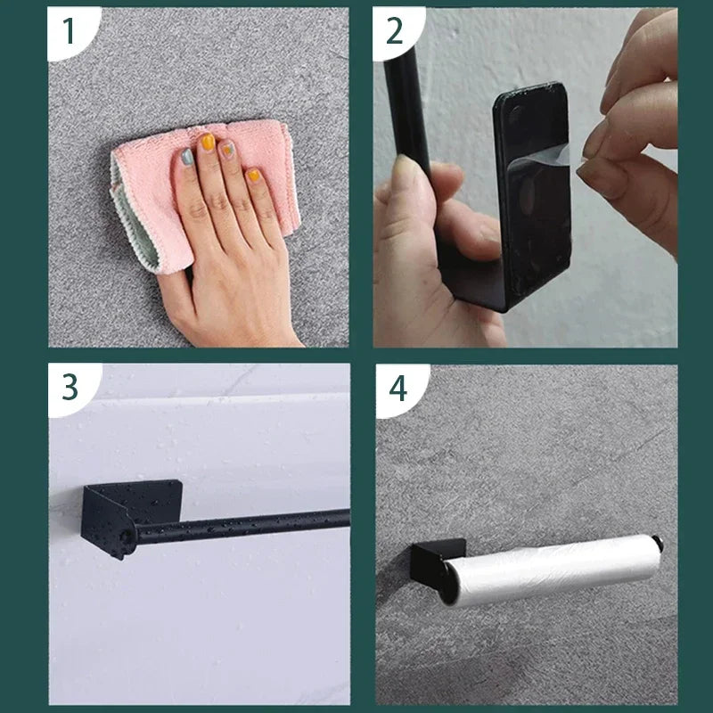 porte serviettes cuisine acier inoxydable noir lisse moderne adhésif allongé bords lisses conception ronde