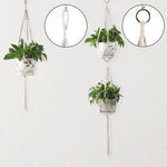 support plante suspendue macramé boho rotin blanc sculpté main decoration maison balcon jardin anneau