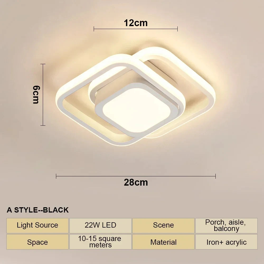 Lampe LED moderne minimaliste blanc noir acrylique fer métal plafonnier éclairage quotidien flux lumineux