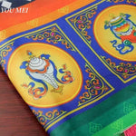 foulard ethnique motifs traditionnels franges colorées bleu vert orange jaune
