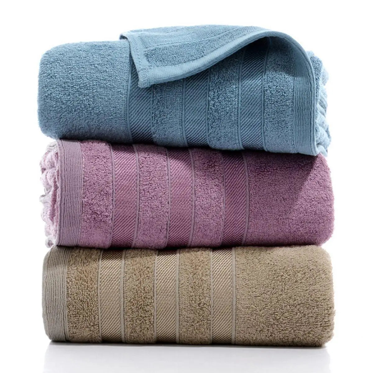 serviettes faciales absorbantes fibres bambou bleu violet beige rayures horizontales moderne