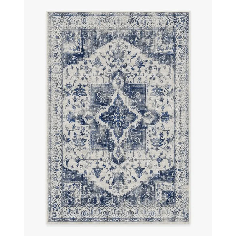 tapis vintage floral bleu blanc classique polypropylène salon chambre extérieur commercialisable machine lavable