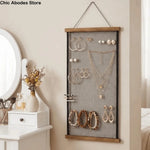 porte bijoux mural bois rustique gris brun clair toile lin multiple utilisation