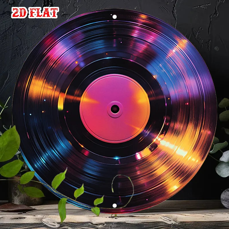 décoration murale disque vinyle rayures concentriques violet orange noir effet irisé moderne sans cadre