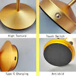 lampe table or blanc noir interrupteur tactile charge type base antidérapante moderne
