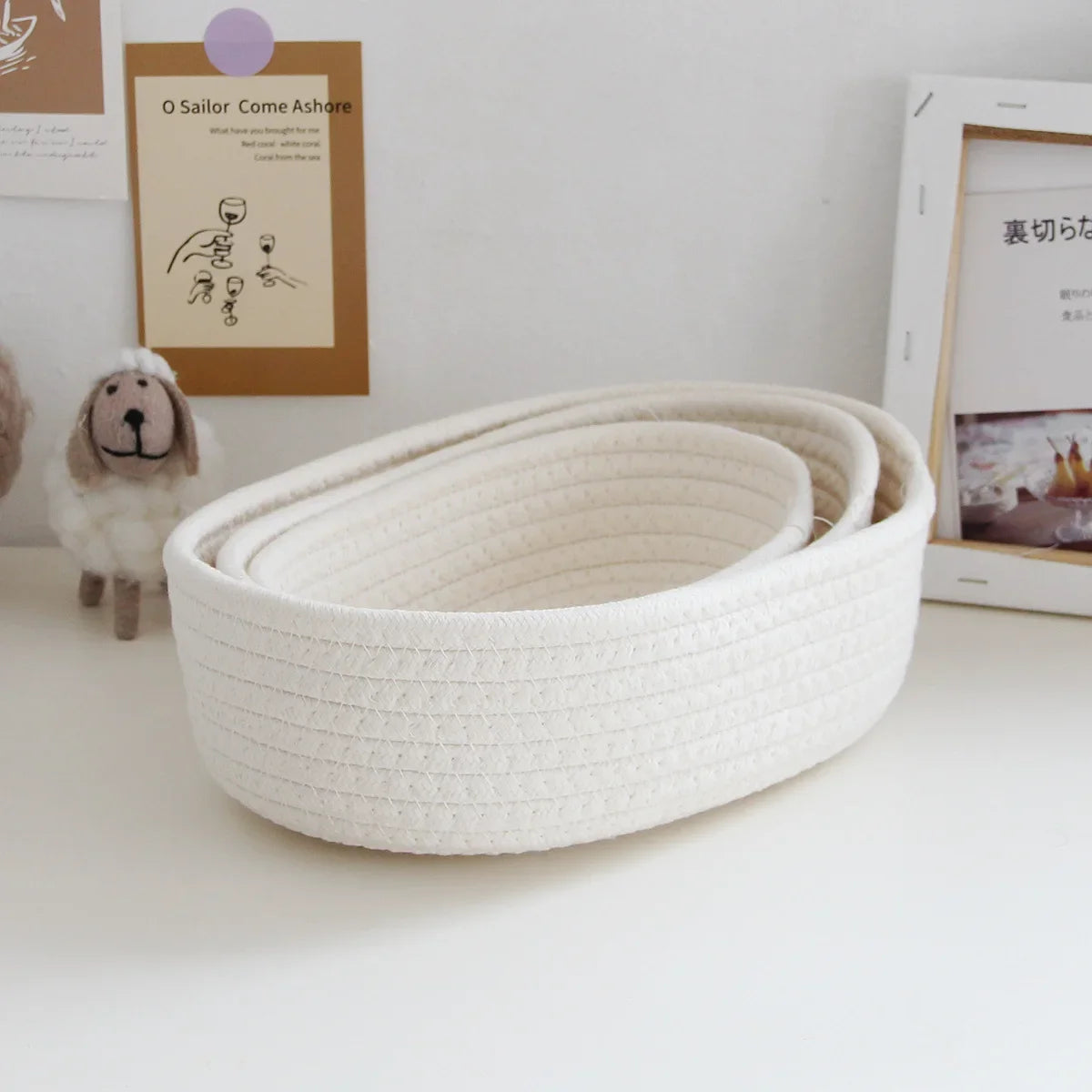 panier rangement tissu tressé pliable jouets cosmétiques maison gris blanc