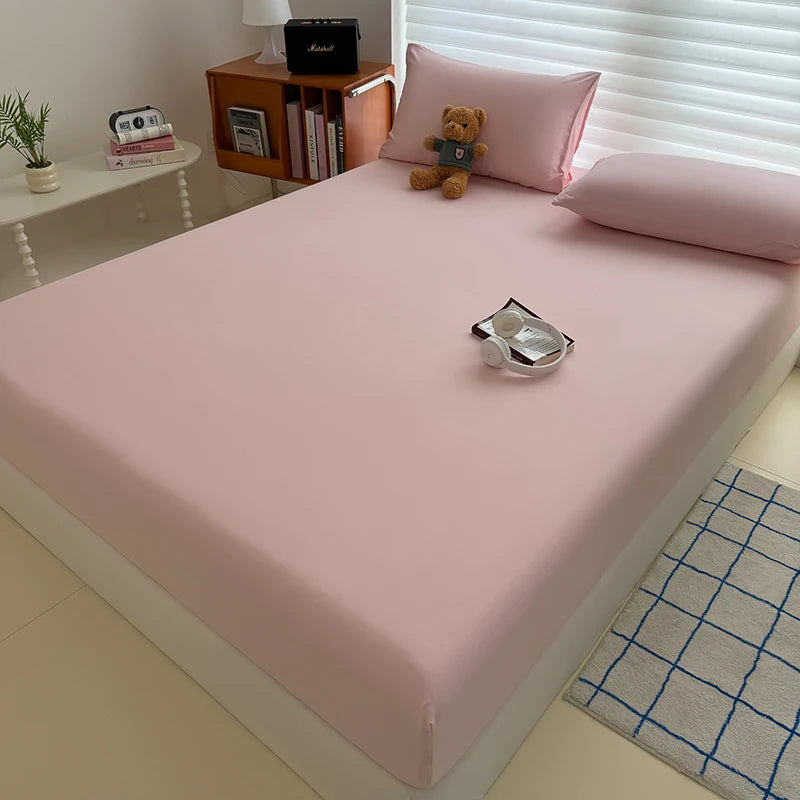 housse lit simple double king queen rose clair coton polyester moderne drap housse matelas