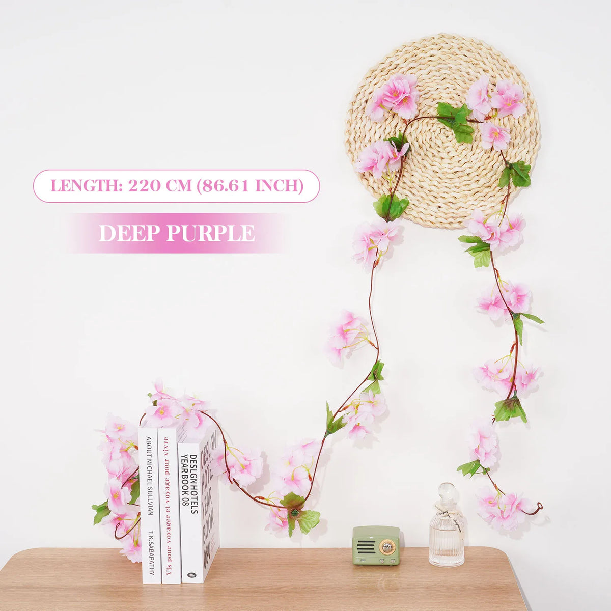 guirlande florale artificielle fleurs soie couleurs bleu vert rose blanc intérieur décoration romantique champêtre