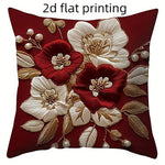 taies d'oreiller décoratives motif floral rouge bordeaux coussins carrés polyester 45x45cm décoration maison hospitalière
