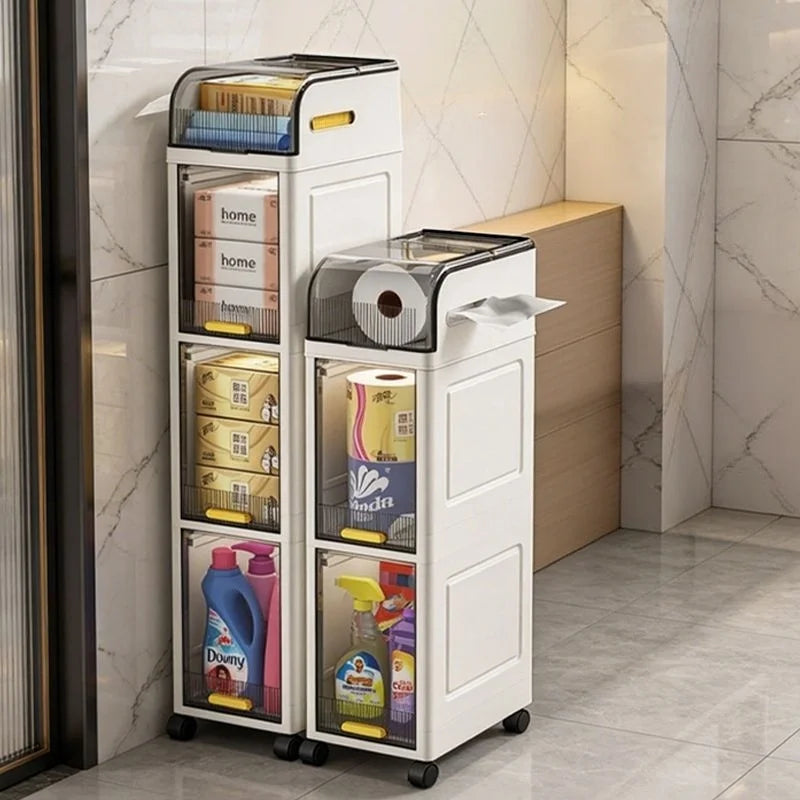 meuble rangement blanc moderne tiroir porte roulettes serviettes bouteilles films étage.storage