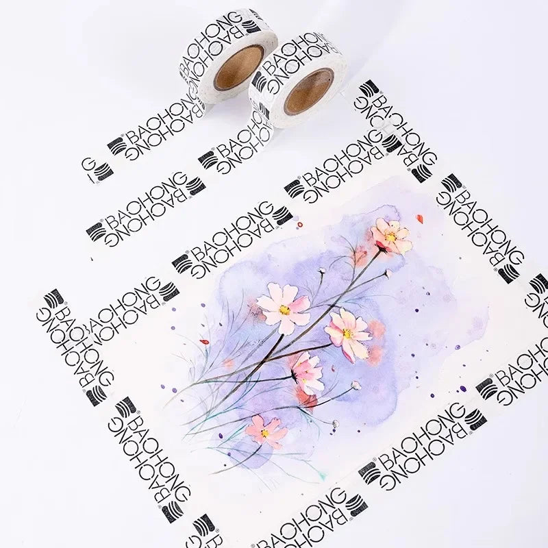 ruban adhésif blanc noir imprimé baohong logo moderne minimaliste 10mètres 25mm