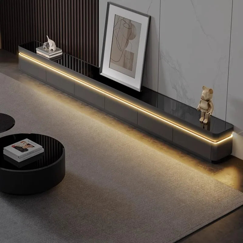meuble tv moderne noir cadre bois support télé organisation salon 320cm