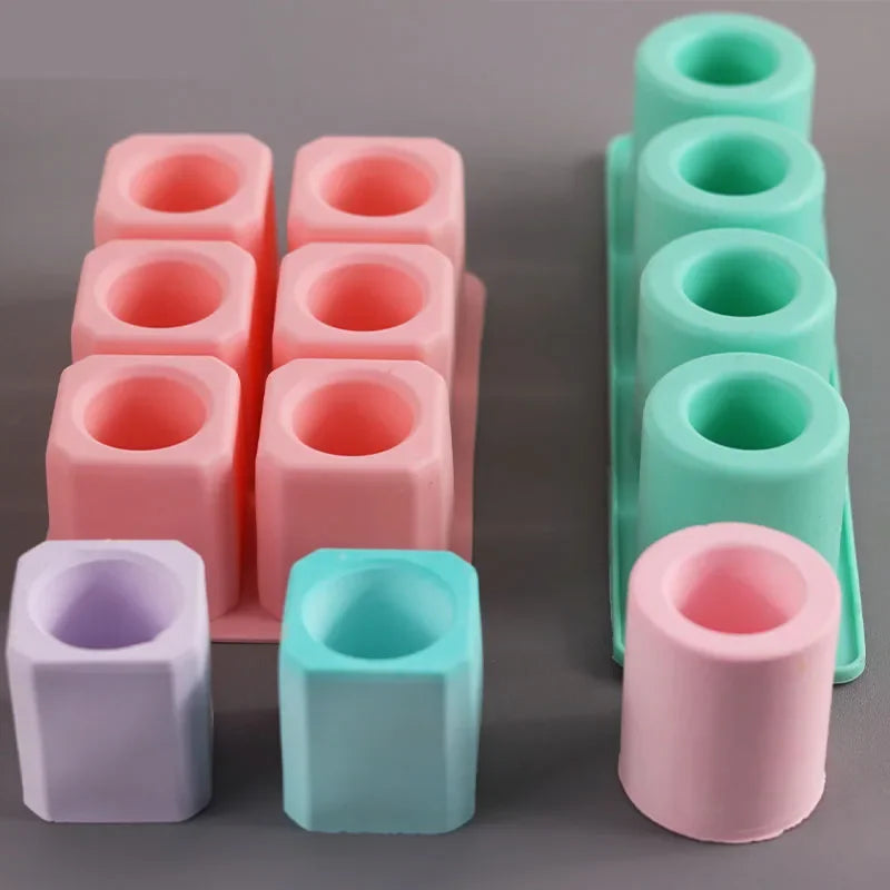 moules silicone savon géométriques modernes couleurs variées hexagones carrés minimalistes